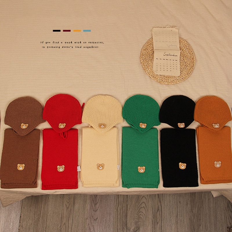 Mũ Len Dệt Kim Giữ Ấm Tai Hình Gấu Siêu Dễ Thương Phong Cách Hàn Quốc Cho Bé
