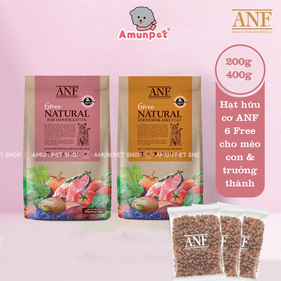 Thức Ăn Hạt Hữu Cơ ANF 6 Free Indoor Cho Mèo Con và Mèo Trưởng Thành Gói 200-400gr Hàn Quốc Amun Pet