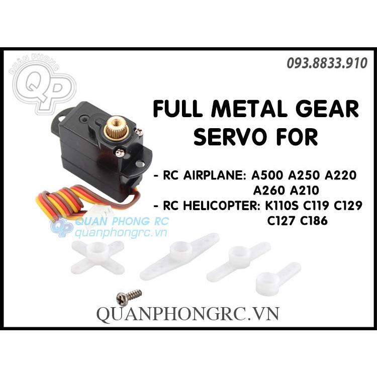Full Metal Gear Servo For WLtoys XK K110S A220 C119 C129 C127 C186 + Arms Set