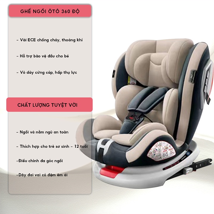 Ghế ngồi ô tô cho bé từ 1-10 tuổi xoay 360 độ, Ghế cho bé với hệ thống ISOFIX an toàn- Ankyo Store