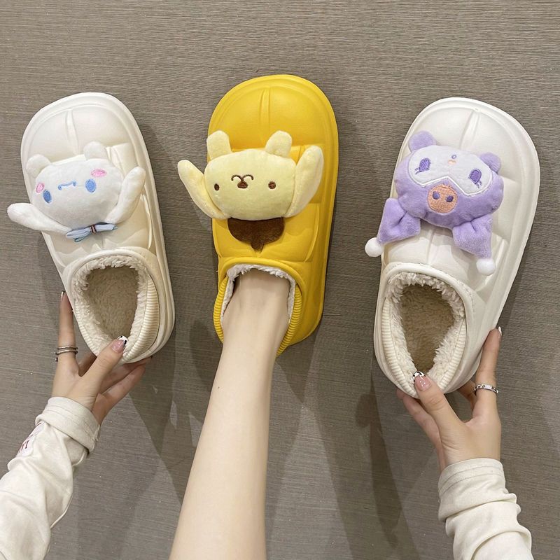 Dép Bông Đi Trong Nhà Ấm Áp Chống Trượt Hình Kuromi Cinnamoroll My Melody Dễ Thương