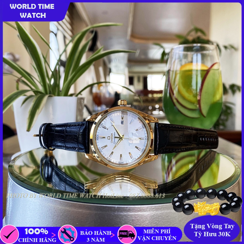 Đồng hồ nam Omega DM771SWA dây da cao cấp , full box, thẻ bảo hành 3 năm toàn quốc, kính sapphire chống xước chống nước