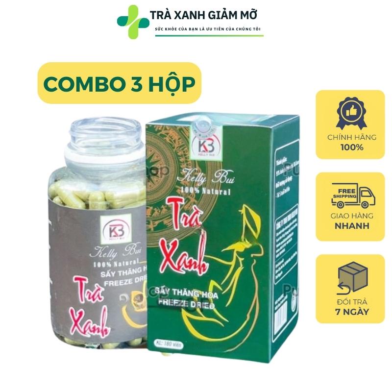 Bột viên trà xanh giảm cân Kelly Bùi, Combo 3 hộp trà xanh hỗ trợ giảm béo đẹp da hiệu quả