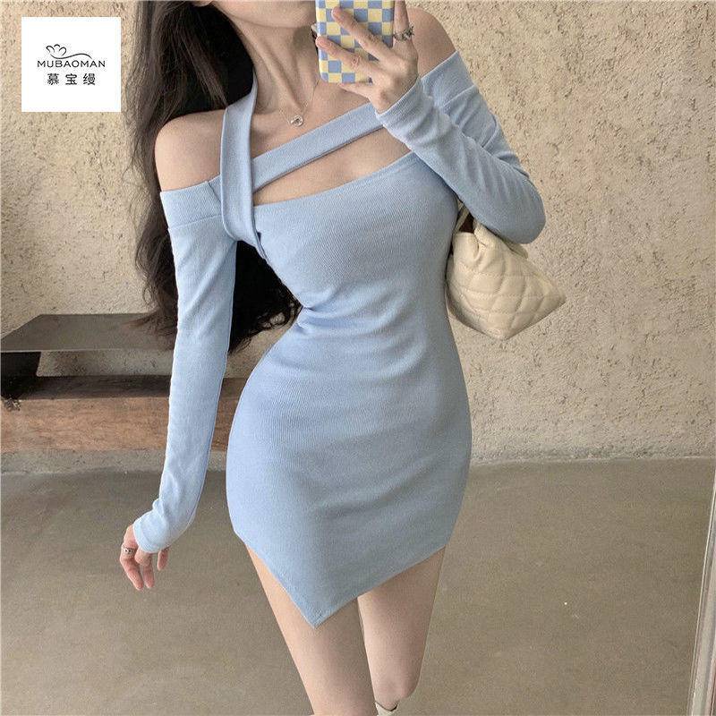 One Đầm Trễ Vai Dáng Ngắn Thời Trang Thu Đông Cho Nữ