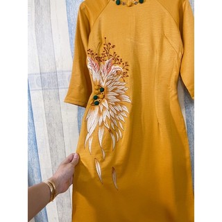 Áo dài lụa tây thi thêu + đính pha lê