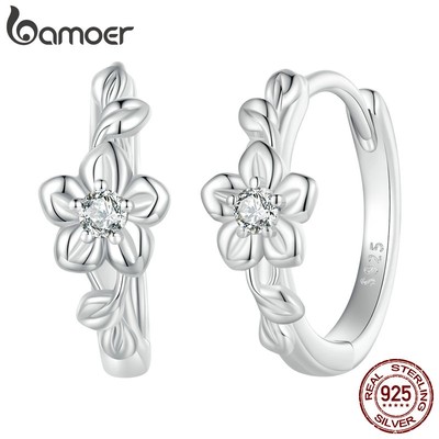 BAMOER Bông Tai Bạc 925 Hình Hoa Đơn Giản Thời Trang Cho Nữ