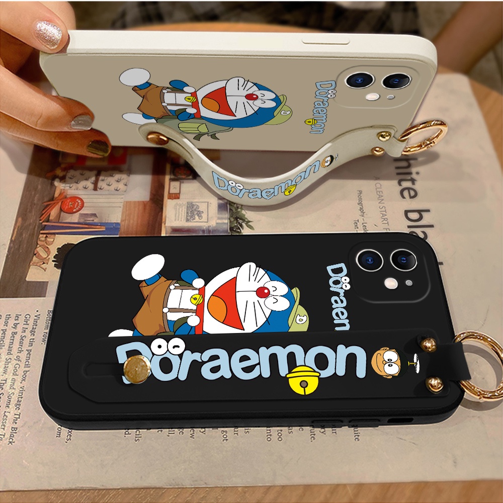 Ốp Điện Thoại Silicon Dẻo Vuông Gắn Dây Đeo Cổ Tay Làm Vòng Đỡ Hình Doraemon Cho OPPO Reno8 4G / 5G Reno 8 Pro Plus 5G