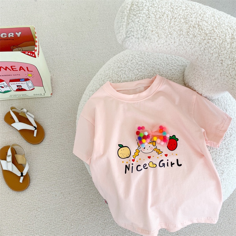 Áo Thun Tay Ngắn Thoáng Khí Thoải Mái Đính Nơ Nhiều Màu Dễ Thương Thời Trang Mùa Hè 2022 Cho Bé Gái