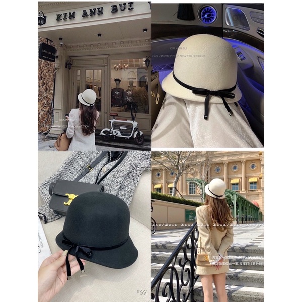 Mũ dạ vành nhỏ thắt dây nơ mai phương bùi