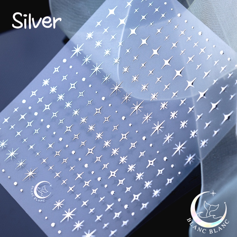Sticker dán móng tay Blanc Blanc Hàn quốc Miếng dán nail hoạ tiết ngôi sao Silver lấp lánh [1 tờ]