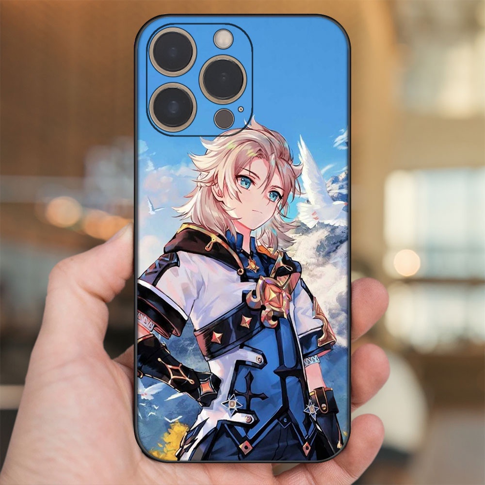 Ốp lưng iPhone 14 Pro dẻo đen cạnh vuông in hình Albedo Genshin Impact