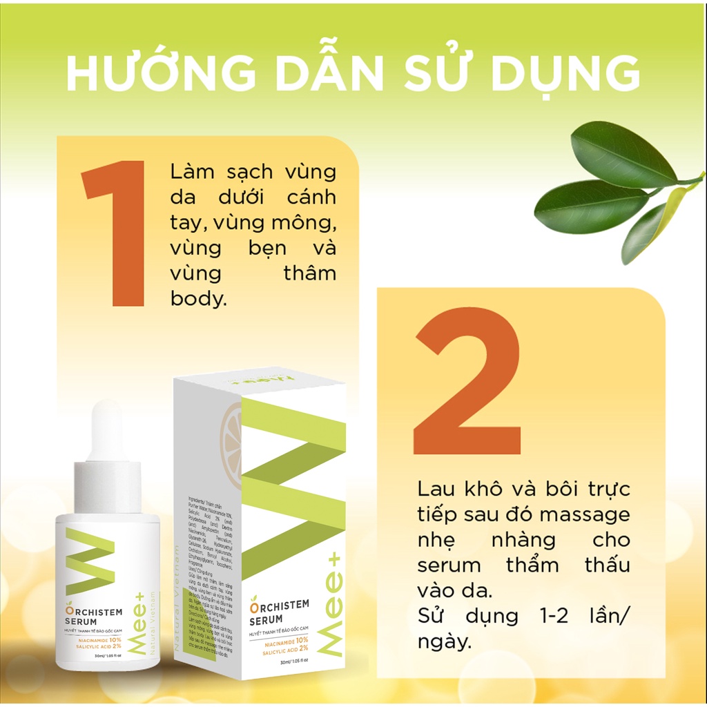 Serum huyết thanh tế bào gốc cam 10% Niacinamide 2% BHA 30ml, mờ thâm dưỡng trắng da body Mee Natural