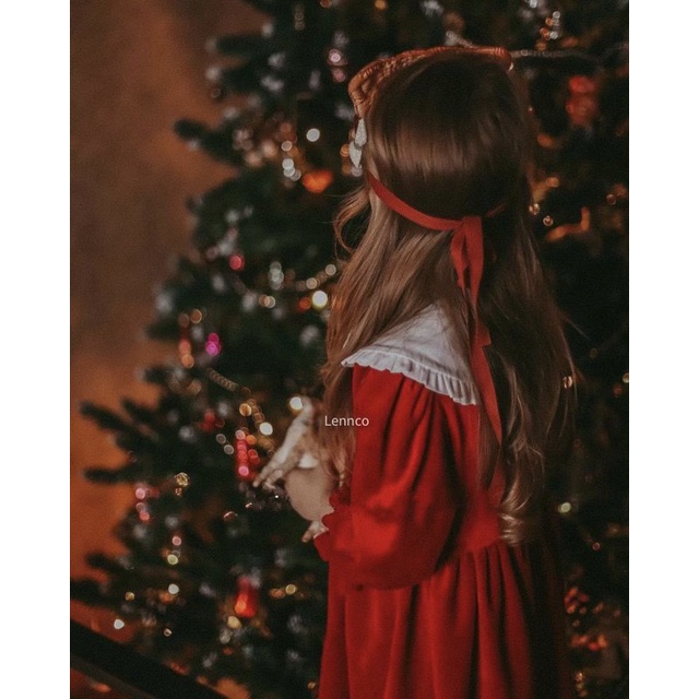 Váy nhung đỏ cổ trắng Lennco cho bé gái