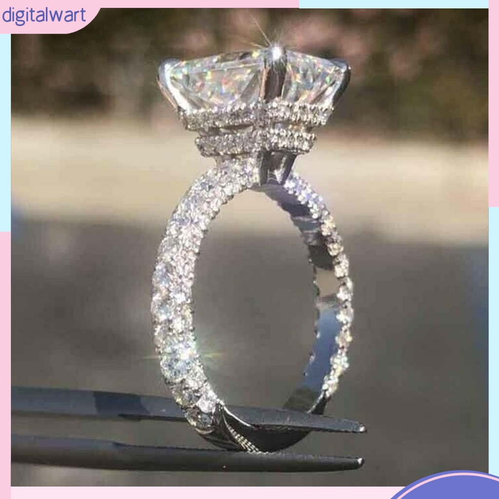 |Đào| Nhẫn Đính Đá Zircon Hình Vuông Lớn Thời Trang Cho Nữ