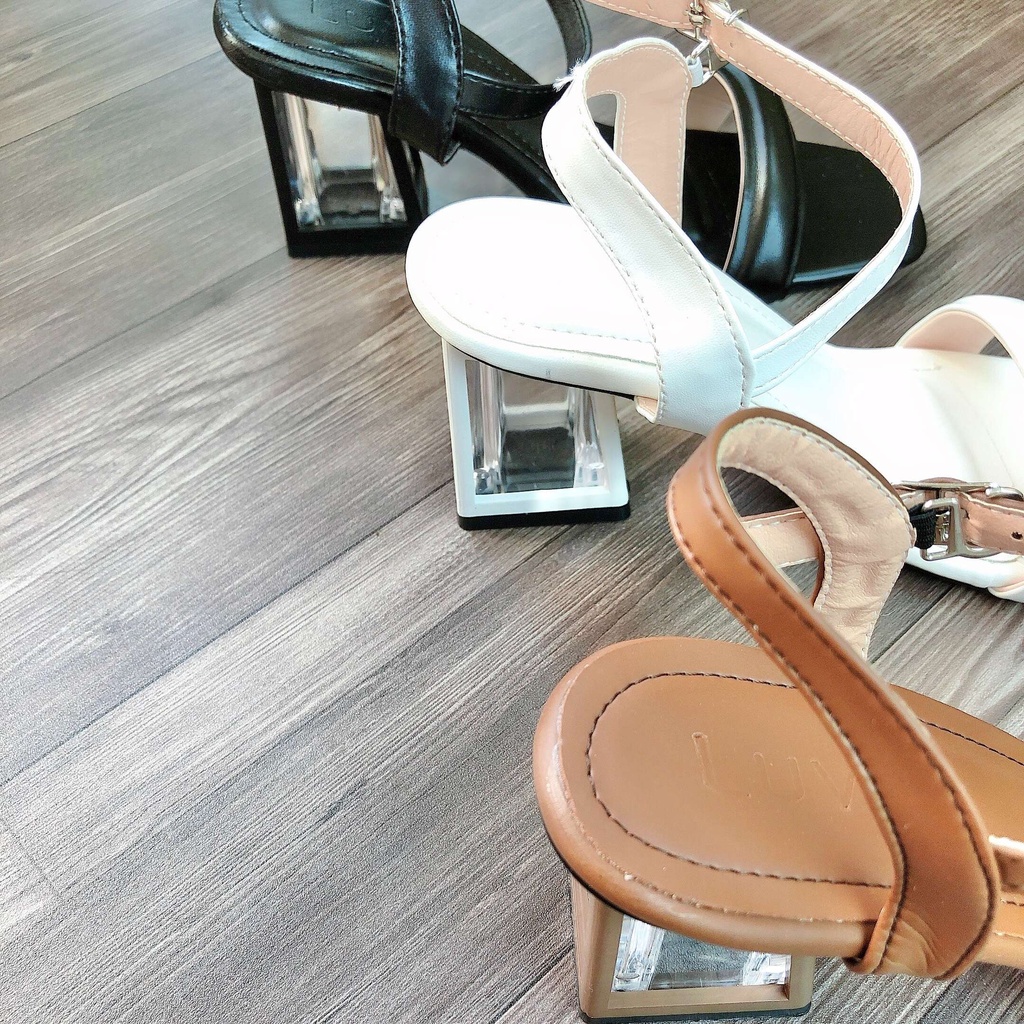 Sandal cao gót 7p đế vuông gót mica quai phồng thời trang Avela 31SD