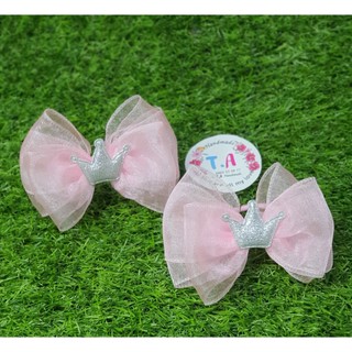 Cột tóc vải nơ ren hoa hồng  -1 cặp