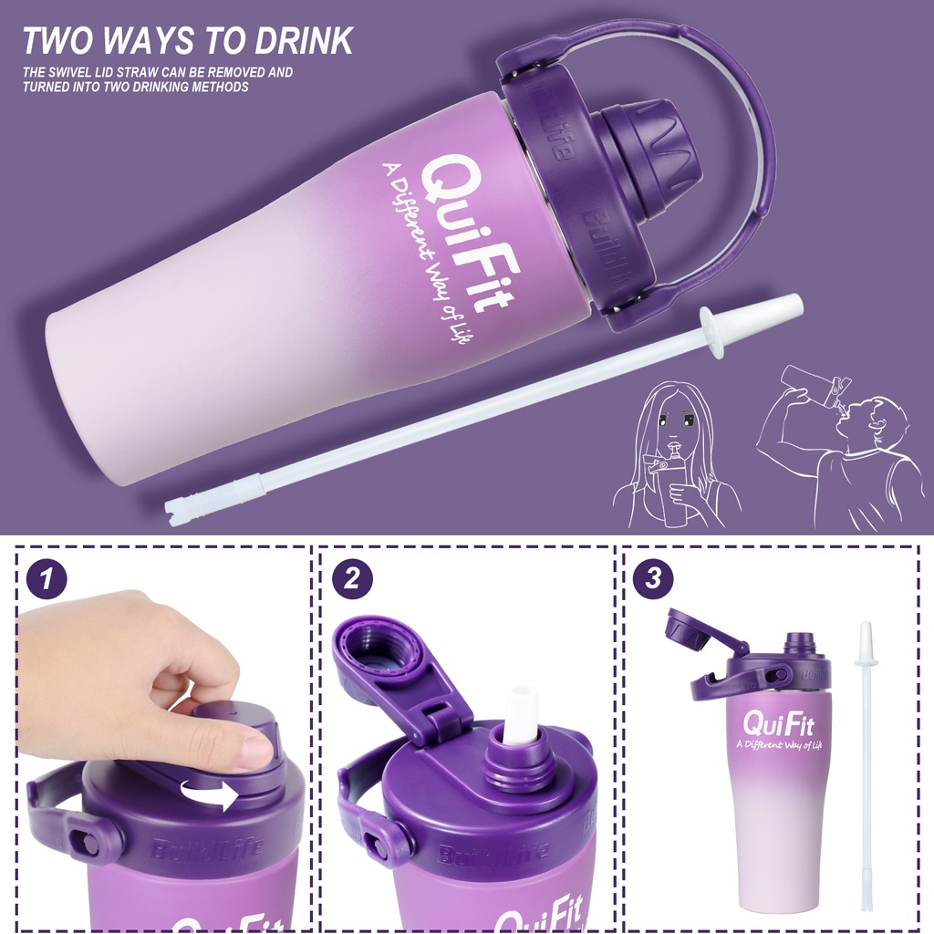 QuiFit Bình Giữ Nhiệt Chân Không 1L Bằng Thép Không Gỉ Cách Nhiệt Kèm Ống Hút Và Nắp Đậy Chống Rò Rỉ Tái Sử Dụng Được Trong Vòng 24 Giờ