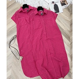 Váy sơ mi kẻ hồng dáng dài