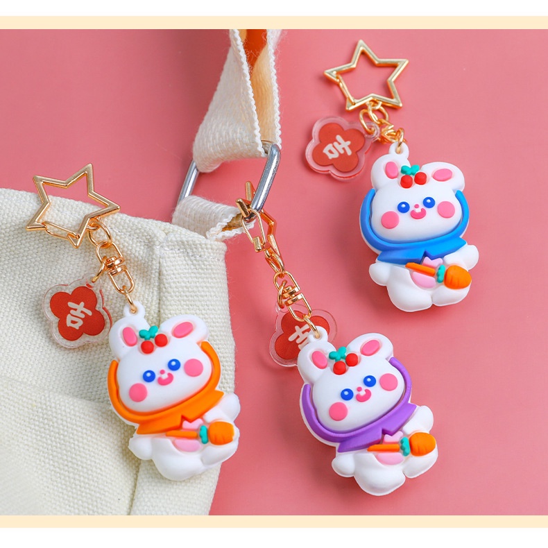 Móc Khóa Silicon Ba Chiều Hình Thỏ Cherry Hoạt Hình Dễ Thương Trang Trí Túi Xách / Ba Chiều diy Dành Cho Học Sinh