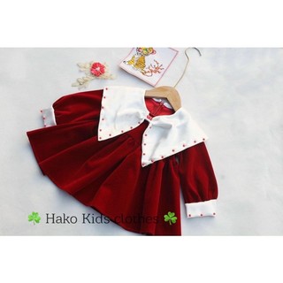váy nhung đổ phối cổ trắng