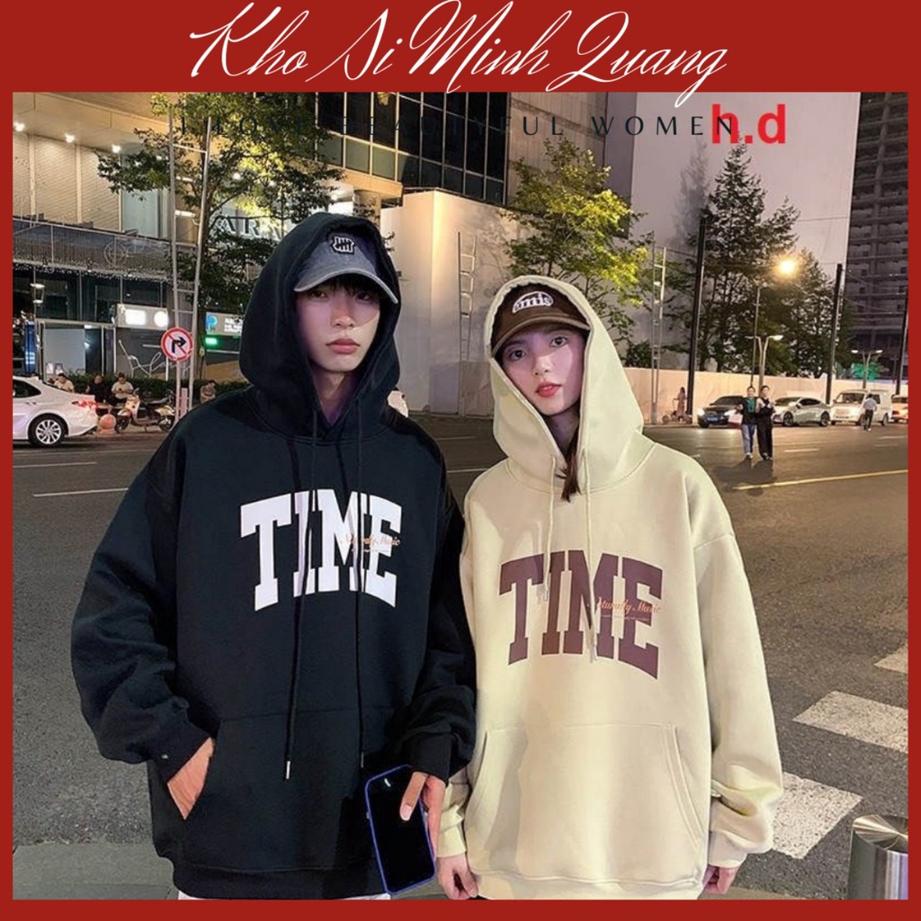 Áo nỉ hoodie TIME Unisex mũ siêu to dây rút ấm áp mùa đông không lạnh