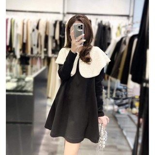 Váy đen cổ ren ngọc trắng
