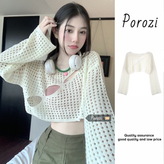 Porozi Áo croptop dệt kim tay dài chống nắng thời trang phong cách Hàn