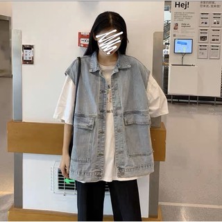 [Sẵn] AB2_Áo gile bò, áo jean unisex nam nữ dáng rộng phong cách hàn quốc, hàng quảng châu loại 1