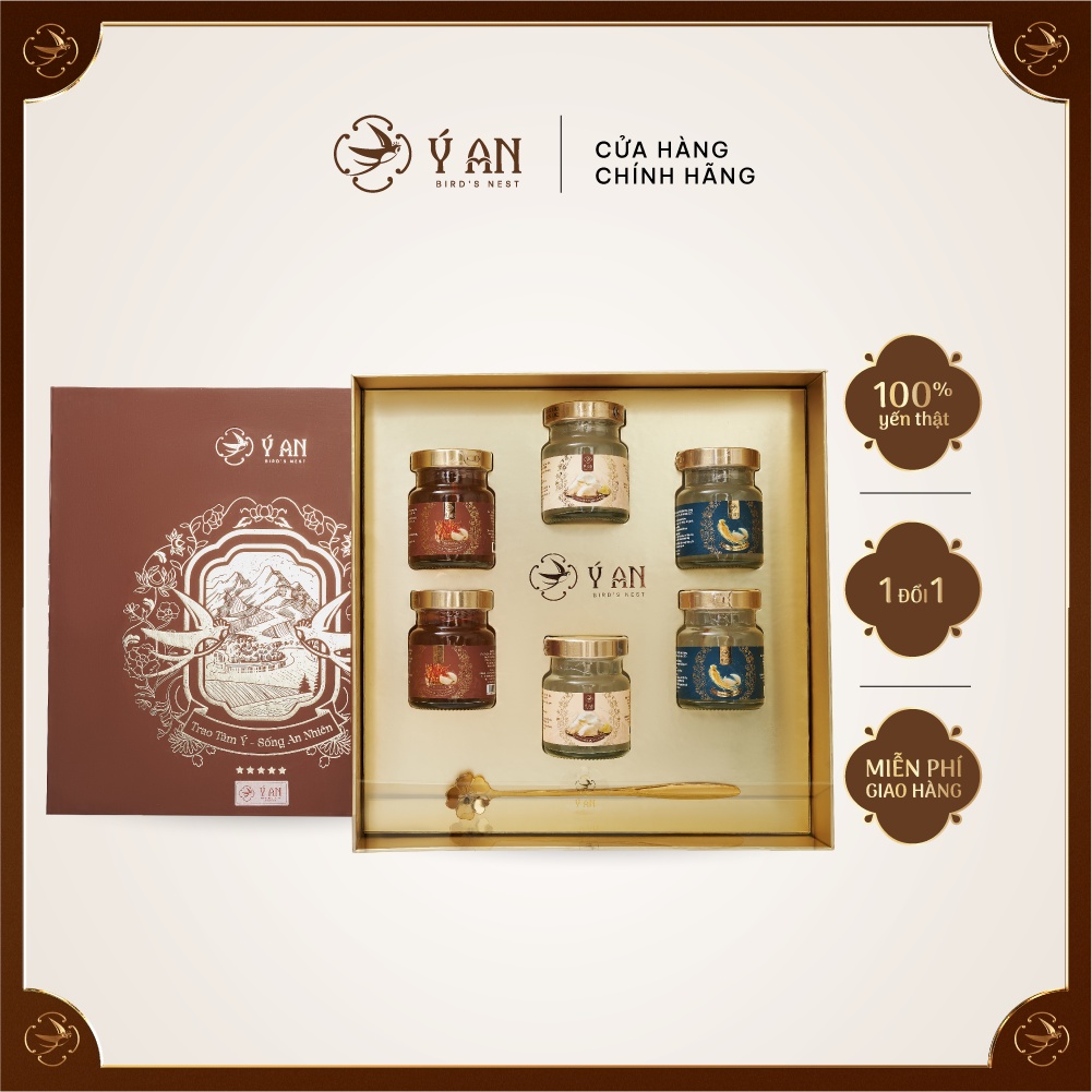 Yến chưng sẵn Ý An tăng cường sức khỏe hộp quà biếu tặng cao cấp set 6 hũ x 70ml