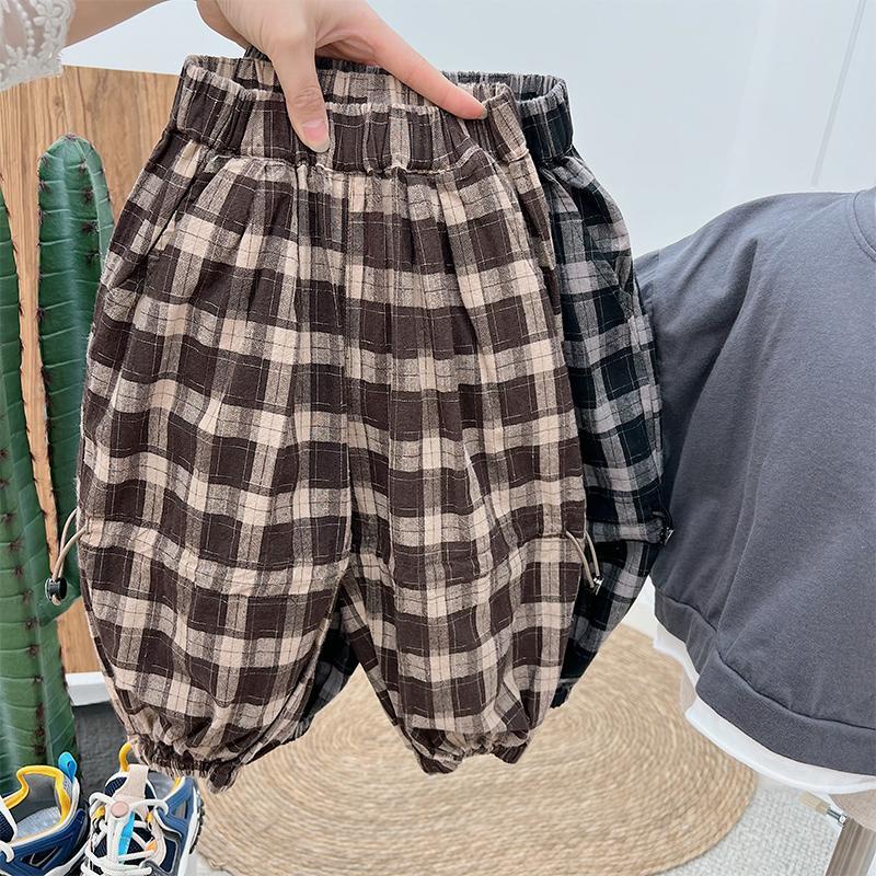 Quần Dài Họa Tiết Caro Màu Sắc vintage Hàn Quốc Cho Bé Trai