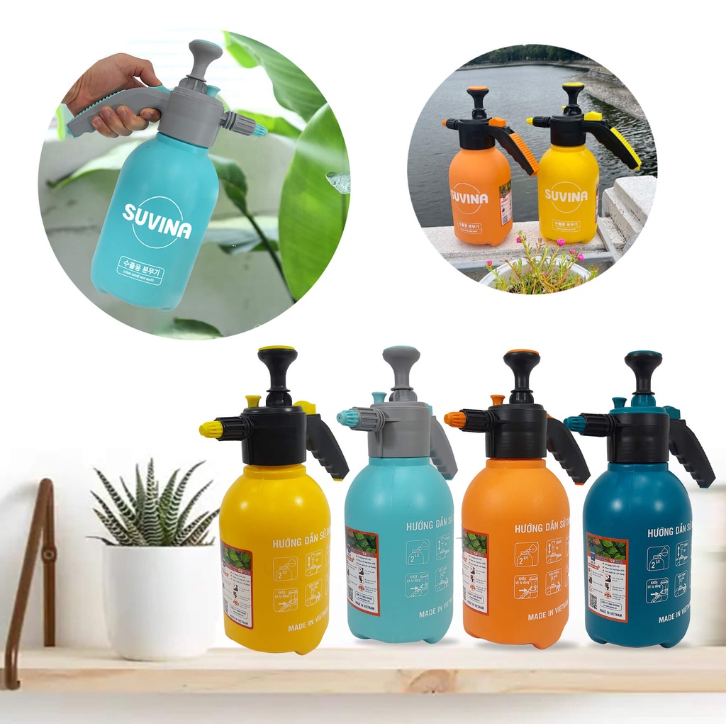 Bình Xịt SUVINA Tưới cây, Cầm Tay 2 Lit SU2L-01, Nhựa HDPE Cao Cấp, Có Khóa Phun Tự Động