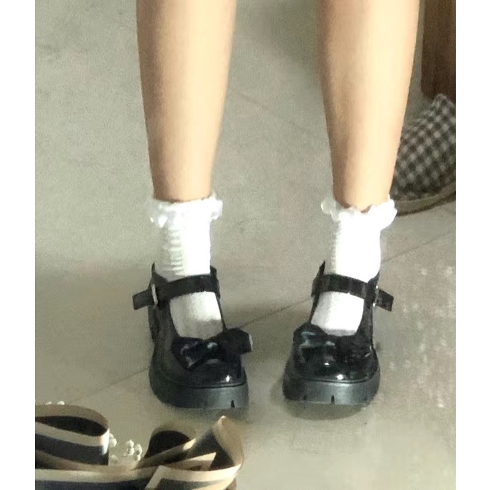 Giày Lolita Khoá Cài Quai Ngang Đính Nơ Đế Cao 5CM