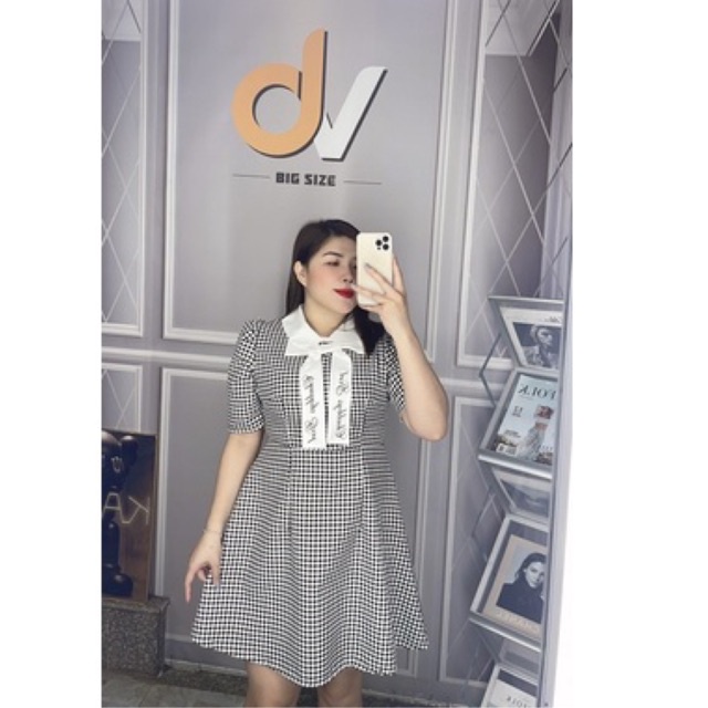 Đầm caro cổ sen thắt nơ Bigsize 60-95kg