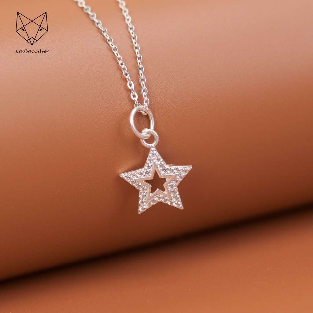 Dây Chuyền Bạc Ta Cao Cấp CaoBac Silver Sao Rỗng Cạnh Đá Lấp Lánh Nhẹ Nhàng, Thanh Lịch Dành Tặng Riêng Cho Bạn Gái