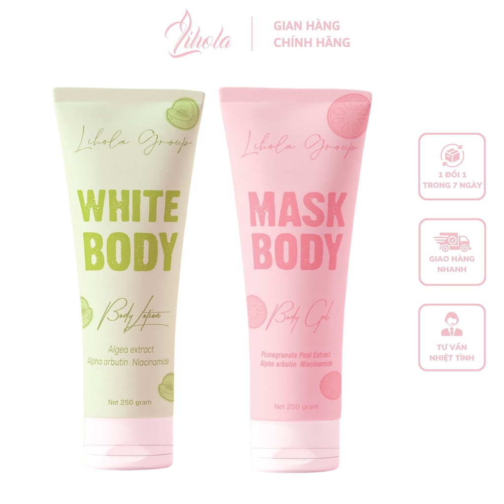 Combo 3 Kem Dưỡng Ẩm White Body + 1 Mask Body Lihola Giúp Da Trắng Sáng Chống Nắng Tốt 250g/Tuýp