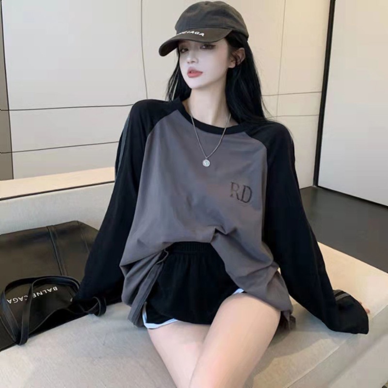 Áo thun IELGY tay dài dáng rộng plus size màu sắc thời trang phong cách Hàn Quốc cho nữ