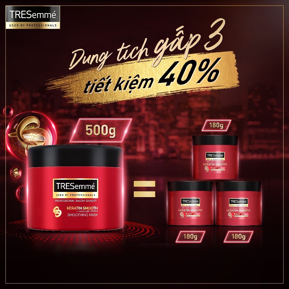 [ĐẶC BIỆT KEM Ủ KHỔNG LỒ] Combo Gội 640g, Xả 620g, Ủ 500G TRESemmé Keratin Smooth Vào Nếp Suôn Mượt