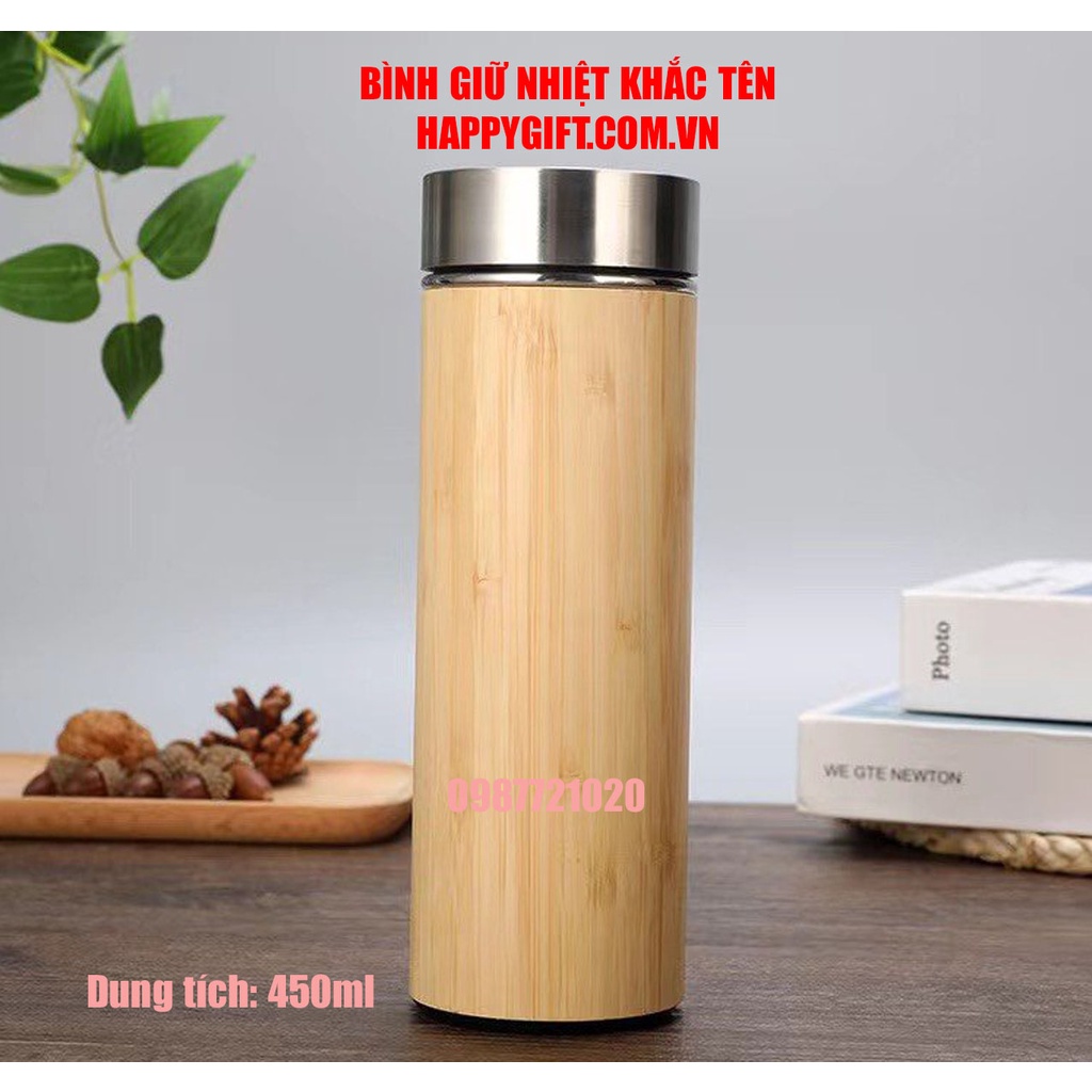 Bình Giữ Nhiệt tre 4500ml lõi inox 304 nhận in ấn logo, khắc tên làm quà tặng doanh nghiệp