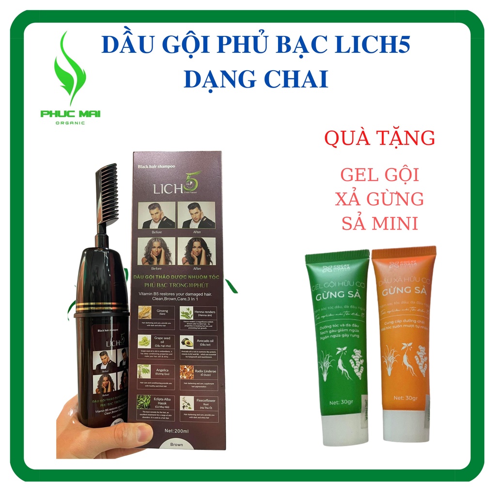 Dầu gội Lich5 Phủ Bạc Chai 200ml_ Tặng 1 xịt tóc koko