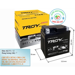 Bình Ắc quy xe máy Troy TTX8, 12V, 7Ah