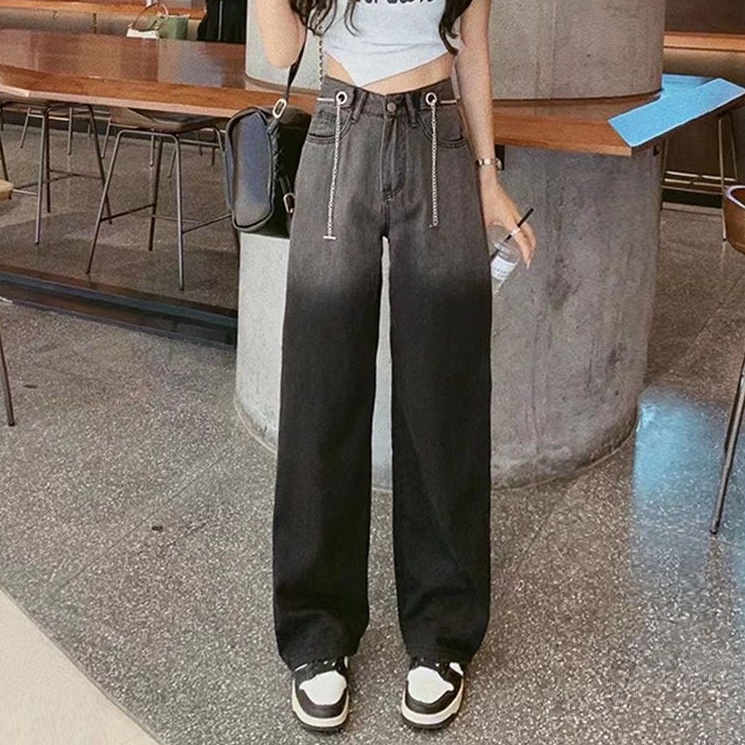 Quần jean SUXI ống dài rộng dáng suông lưng cao màu gradient kiểu Hàn Quốc thời trang mùa thu cho nữ