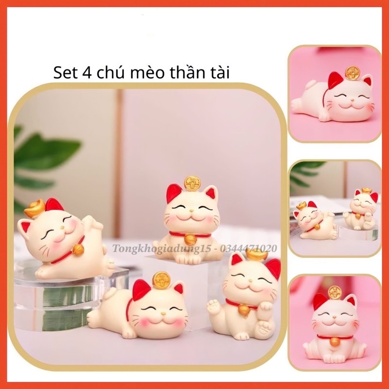 Set 4 chú Mèo Tài Lộc Mini - Set Mèo Thần Tài ( Chất Liệu Sứ)