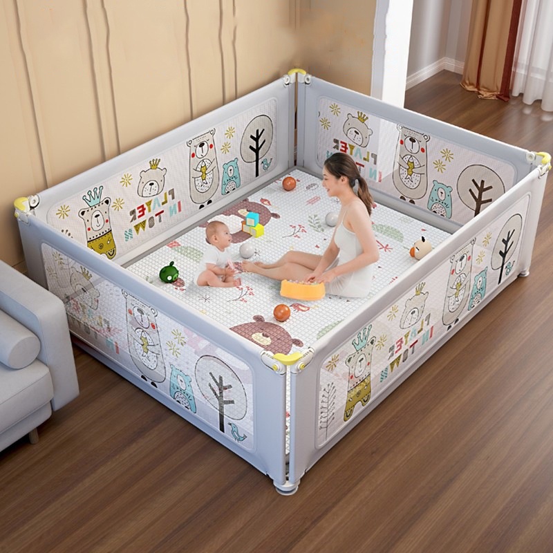 Bộ quây cũi cao cấp cho bé KidAndMom SP22 độ cao 73cm khung kim loại chống va đập hạ 1 góc