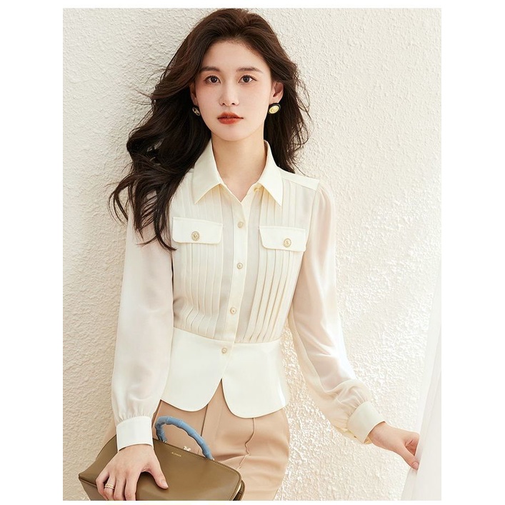 Áo Sơ Mi Vải Voan Tay Dài Ôm Eo Phong Cách Phương Tây Thời Trang Mùa Thu 2022 Mới