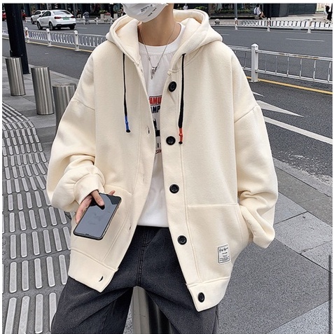 Áo Khoác, Áo Hoodie Nỉ Bông Cúc Bấm Có Mũ Cho Nam Nữ