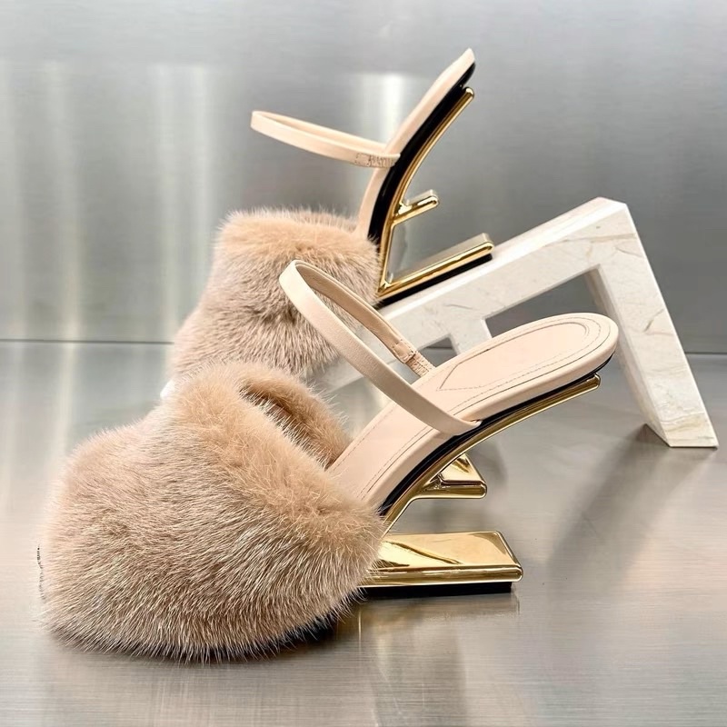 Guốc fendi quai da lông gót khuyết [ Hàng order ]