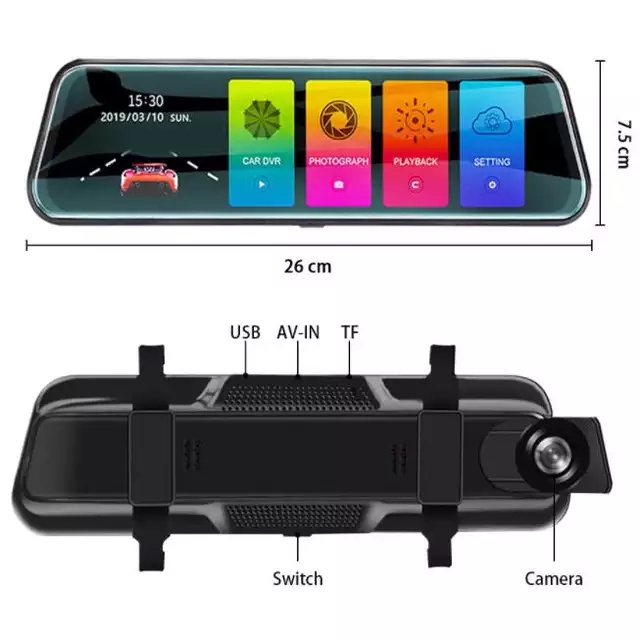 Camera hành trình ô tô Gương chiếu hậu K8 9.66 inch Full gương video 2K sắc nét - Camera kép trước và sau