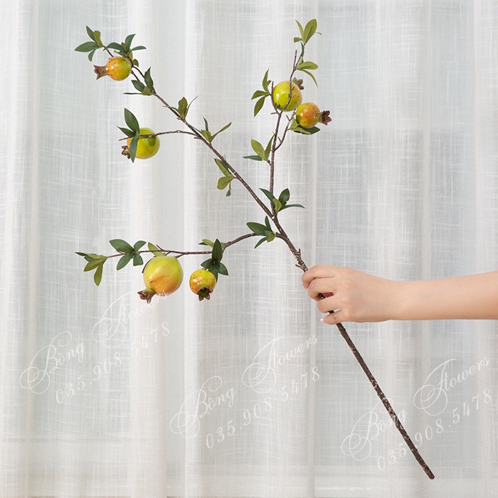 🍒 Cành Lựu Giả - Cành Quả Lựu Giả 6 Quả Dài 80cm - ĐƯỜNG KÍNH QUẢ TO 7CM, QUẢ NHỠ 6 CM, QUẢ NHỎ 5CM