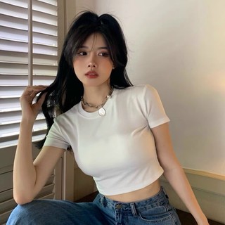 Áo croptop cổ tròn tay ngắn kiểu dáng basic dễ phối đồ