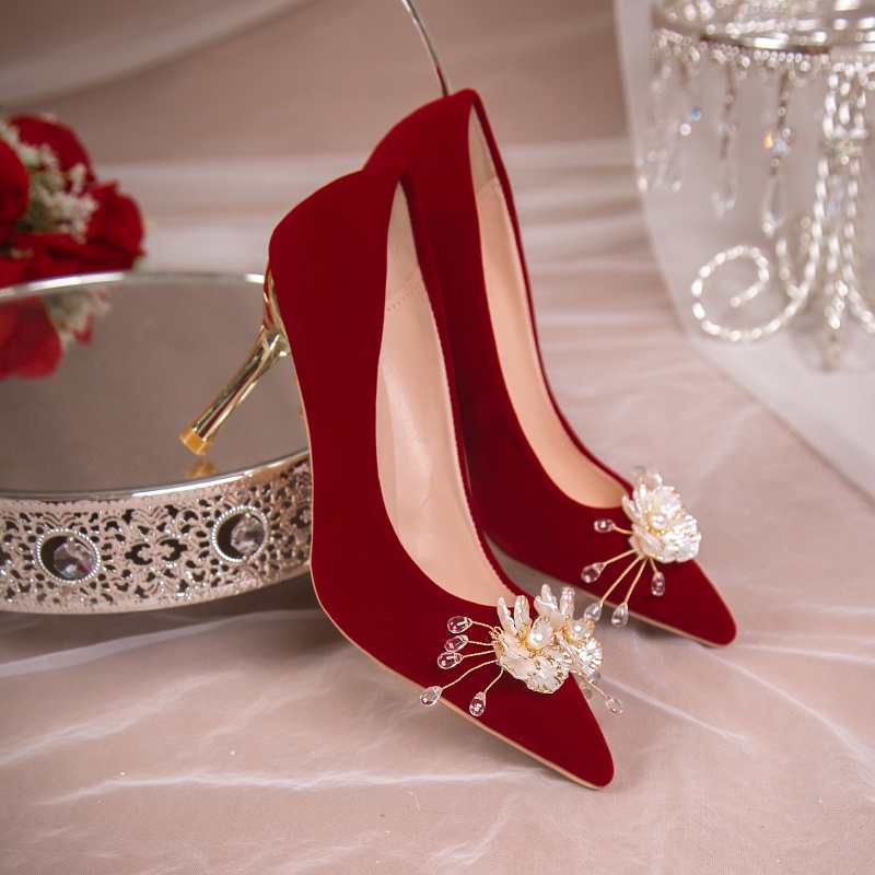 Giày Cao Gót Da Lộn Phong Cách retro Pháp Cho Nữ